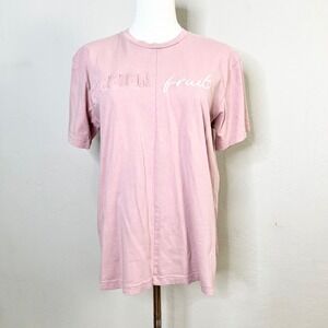 izzue Passion Fruit Pink Graphic T-Shirt Short Sleeve Embroidered Size‎ 3 Medium